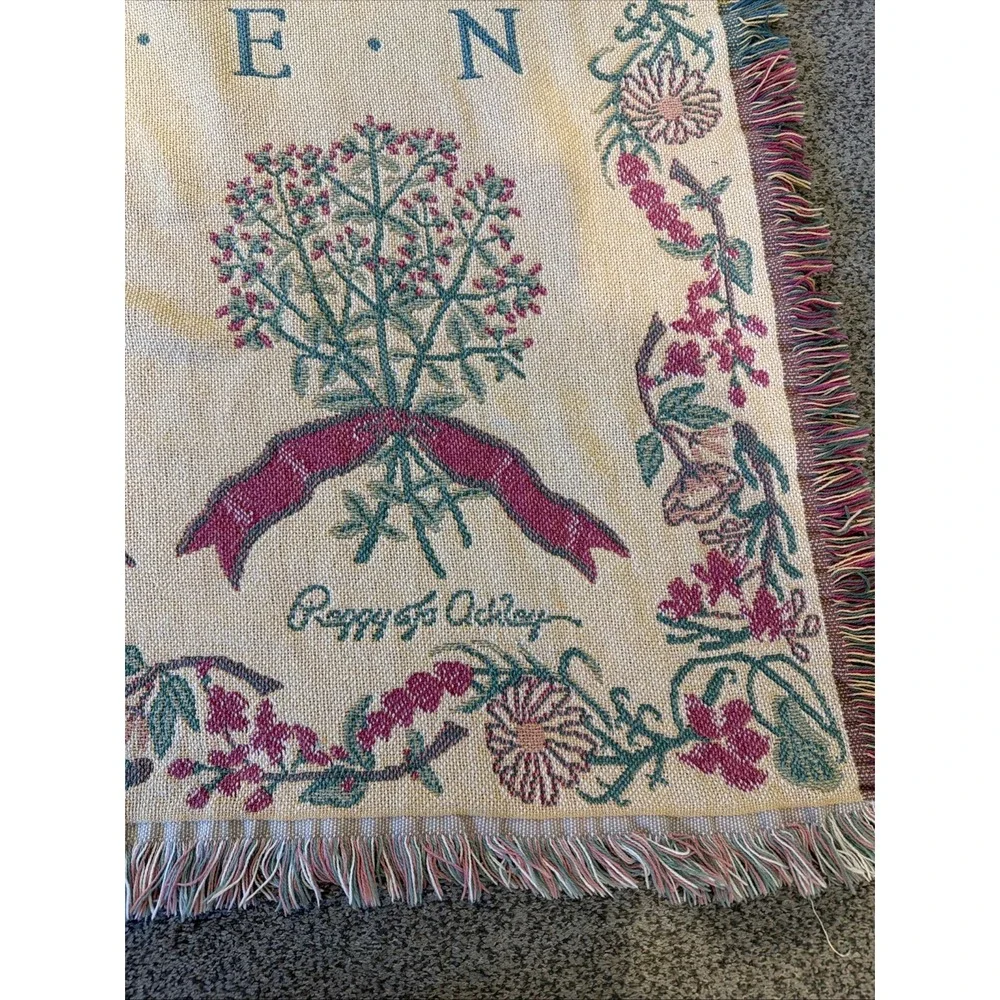 Goodwin Weavers Vintage 100% Cotton English Herbal Garden Tapestry Throw Blanket